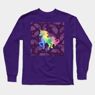 Colorful unicorn in purple yellow orange green blue pink Long Sleeve T-Shirt